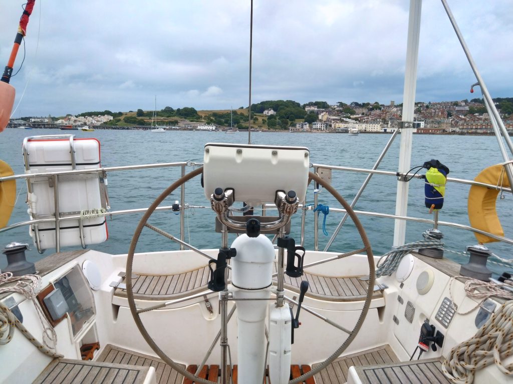 Swanage town with WeatherWitch's cockpit in foreground